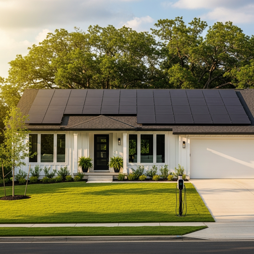 Evening lighting on a solar-ready property